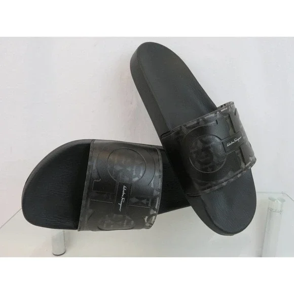 NIB FERRAGAMO GROOVE 5 TRANSPARENT BLACK RUBBER GANCINI LOGO  display picture 1